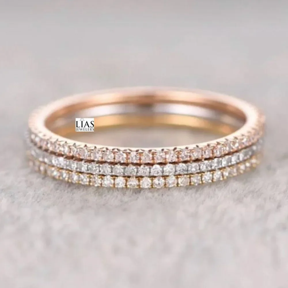 3 18k white yellow rose gold wedding rings ( 3 rings total )